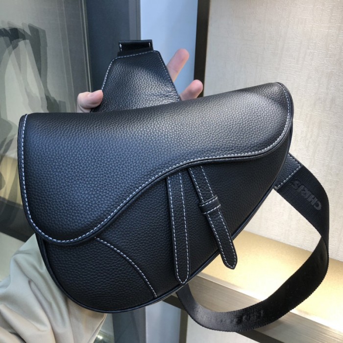 D*or saddle bag black grained calfskin