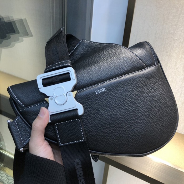 D*or saddle bag black grained calfskin