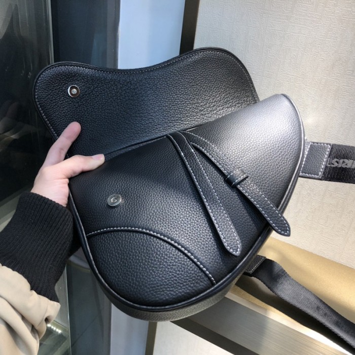 D*or saddle bag black grained calfskin