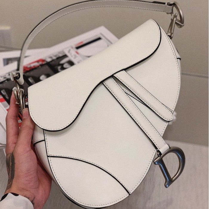 D*or saddle calfskin bag white