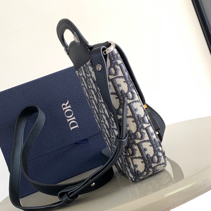 D*or saddle vertical pouch with strap beige and black D*or oblique jacquard