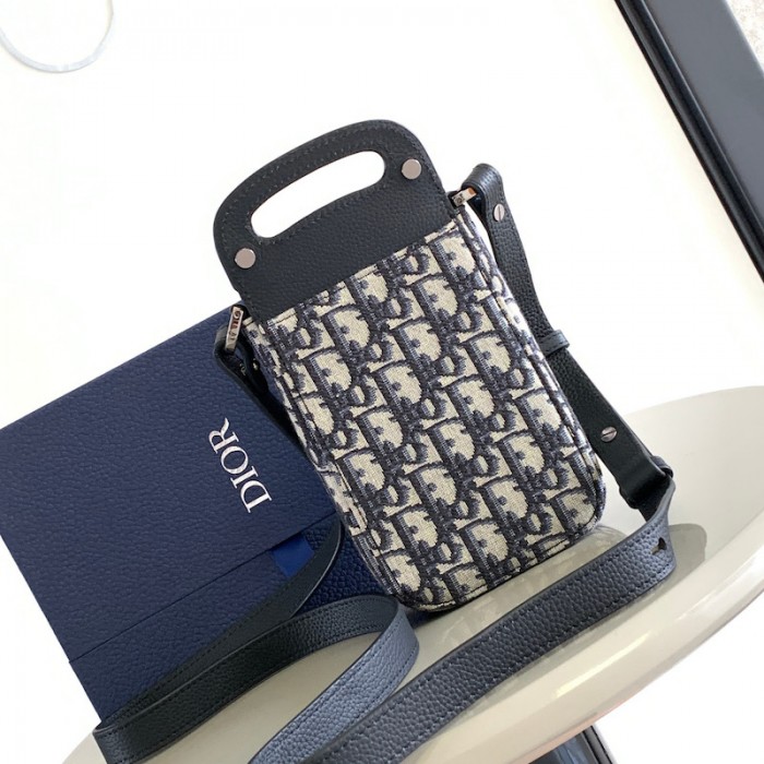 D*or saddle vertical pouch with strap beige and black D*or oblique jacquard