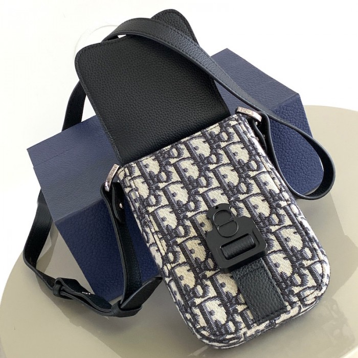 D*or saddle vertical pouch with strap beige and black D*or oblique jacquard