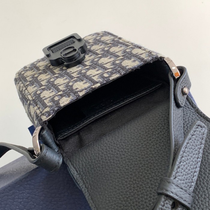 D*or saddle vertical pouch with strap beige and black D*or oblique jacquard