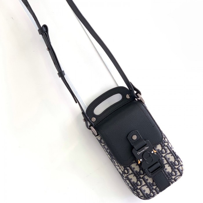 D*or saddle vertical pouch with strap beige and black D*or oblique jacquard