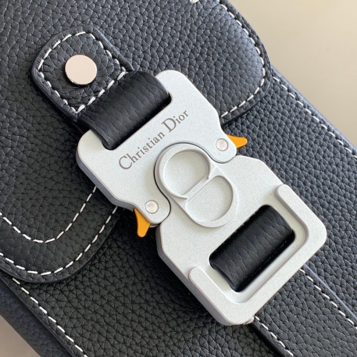 D*or saddle vertical pouch with strap black grained calfskin