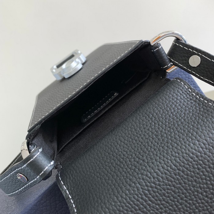 D*or saddle vertical pouch with strap black grained calfskin