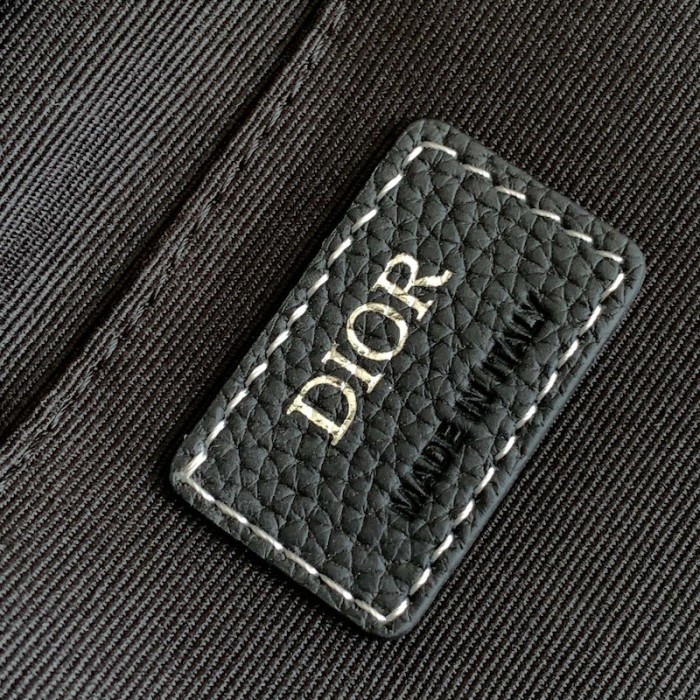 D*or saddle vertical pouch with strap black grained calfskin