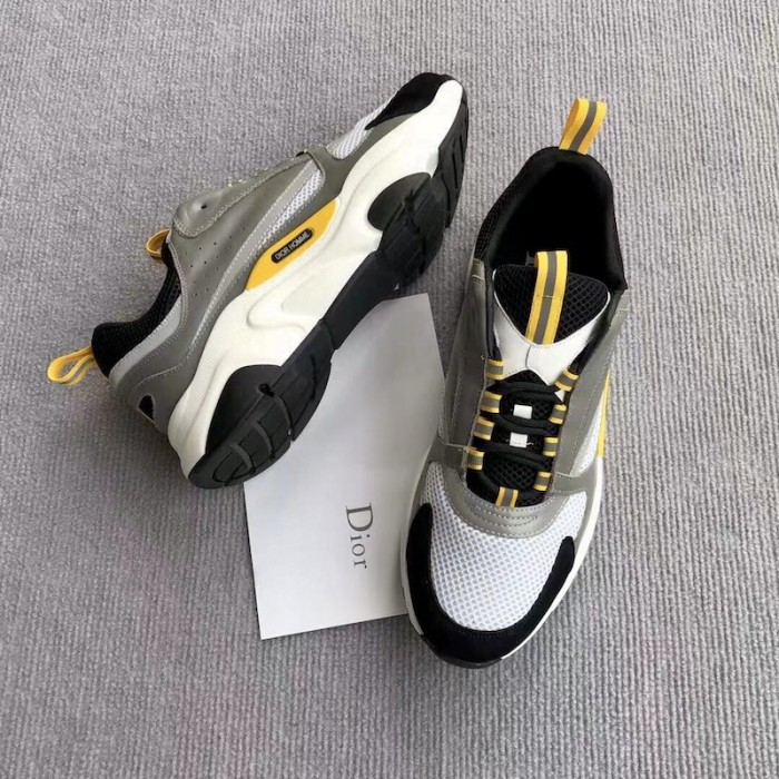 D*or b22 sneaker in technical knit white and green calfskin