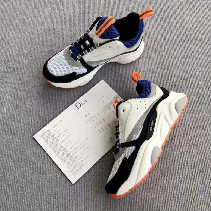 D*or b22 sneaker in technical knit grey and blue calfskin