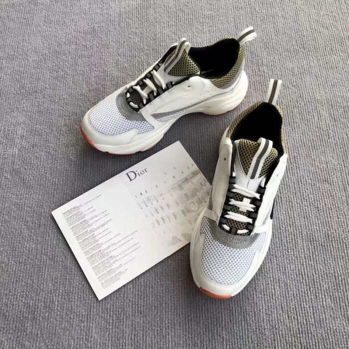D*or b22 sneaker in technical knit ivory and green calfskin