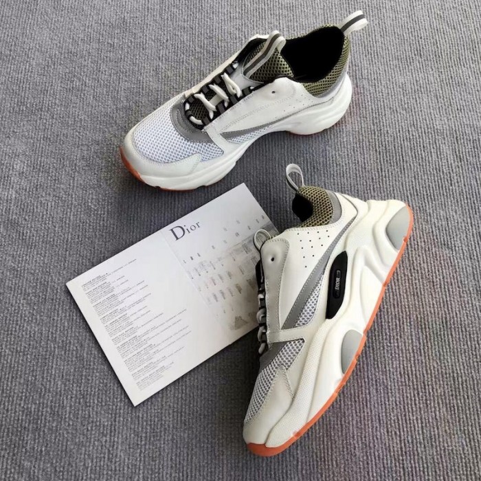 D*or b22 sneaker in technical knit ivory and green calfskin