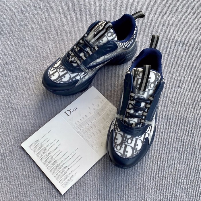 D*or b22 sneaker in navy technical knit and white and navy calfskin