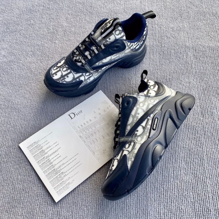 D*or b22 sneaker in navy technical knit and white and navy calfskin