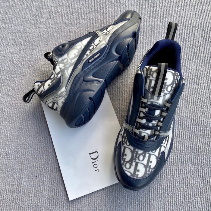 D*or b22 sneaker in navy technical knit and white and navy calfskin