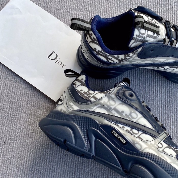 D*or b22 sneaker in navy technical knit and white and navy calfskin