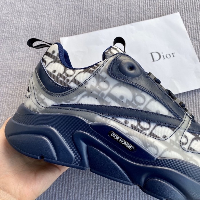 D*or b22 sneaker in navy technical knit and white and navy calfskin