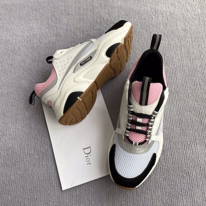 D*or b22 sneaker in technical knit grey and pink calfskin