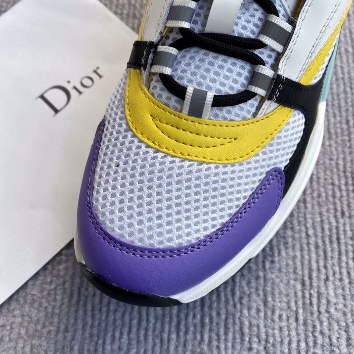 D*or b22 sneaker in white technical knit and white and yellow calfskin