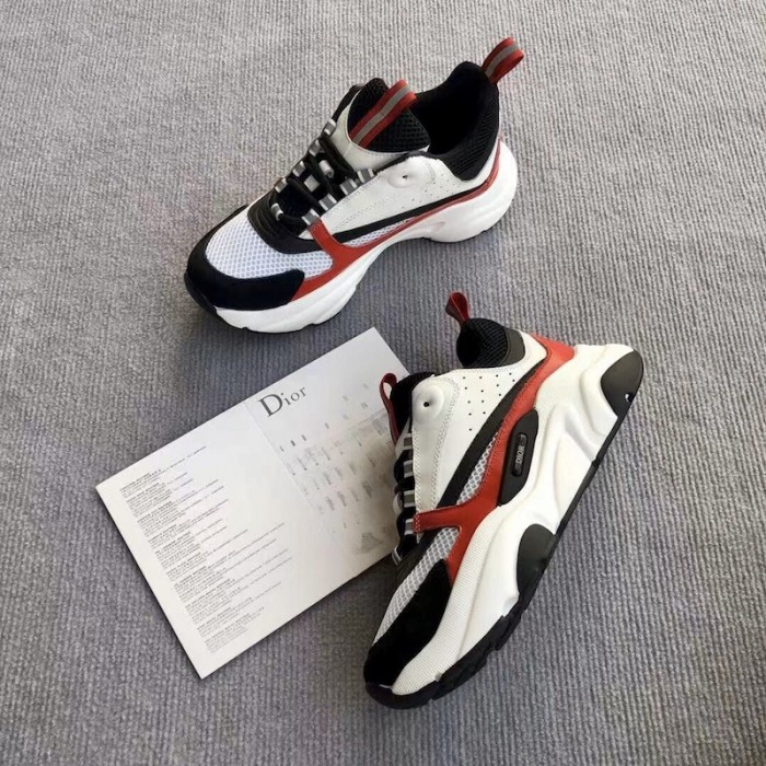 D*or b22 sneaker in technical knit black and red calfskin