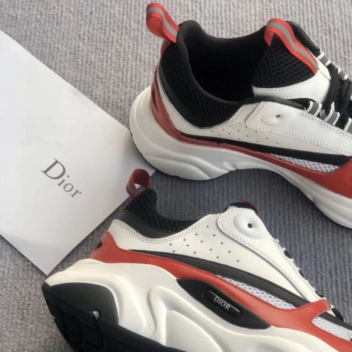 D*or b22 sneaker in technical knit black and red calfskin