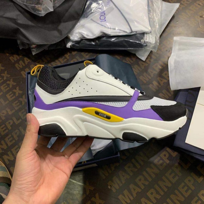 D*or b22 sneaker in black technical knit and purple and white calfskin