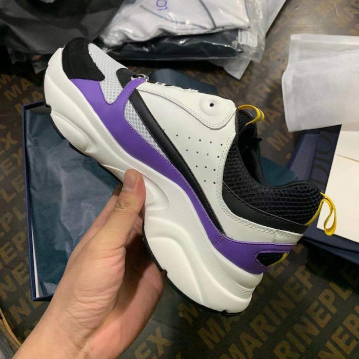 D*or b22 sneaker in black technical knit and purple and white calfskin