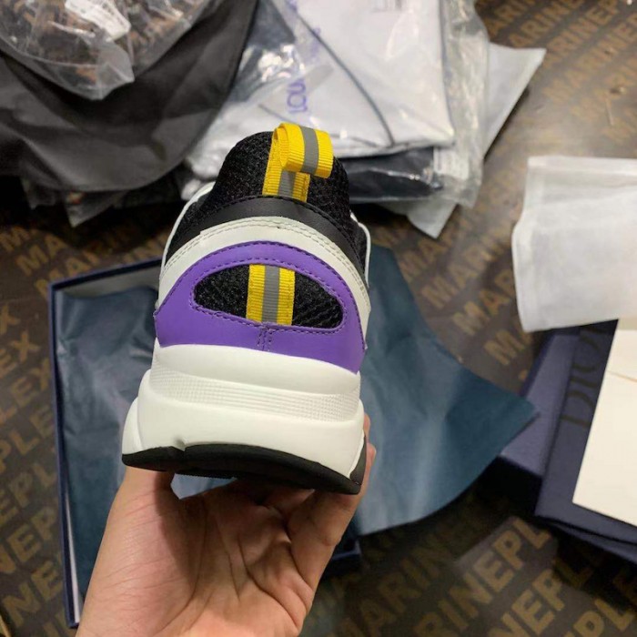 D*or b22 sneaker in black technical knit and purple and white calfskin