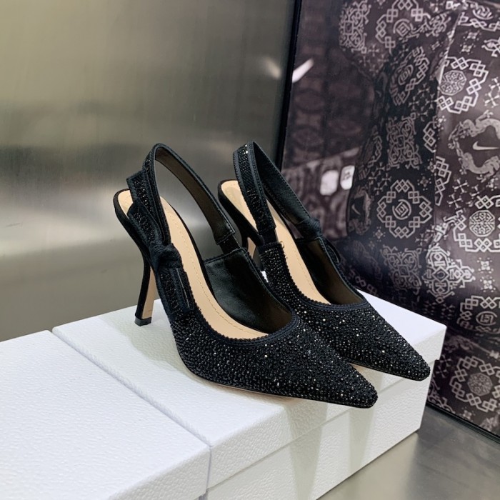 j''aD*or slingback pump black cotton embroidered with strass