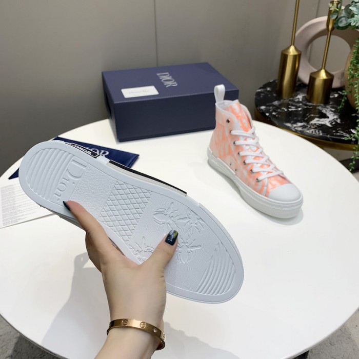 b23 high-top sneaker white and orange D*or oblique canvas