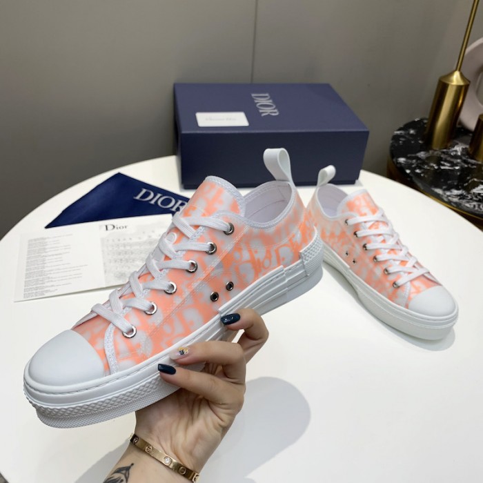 b23 low-top sneaker white and orange D*or oblique canvas