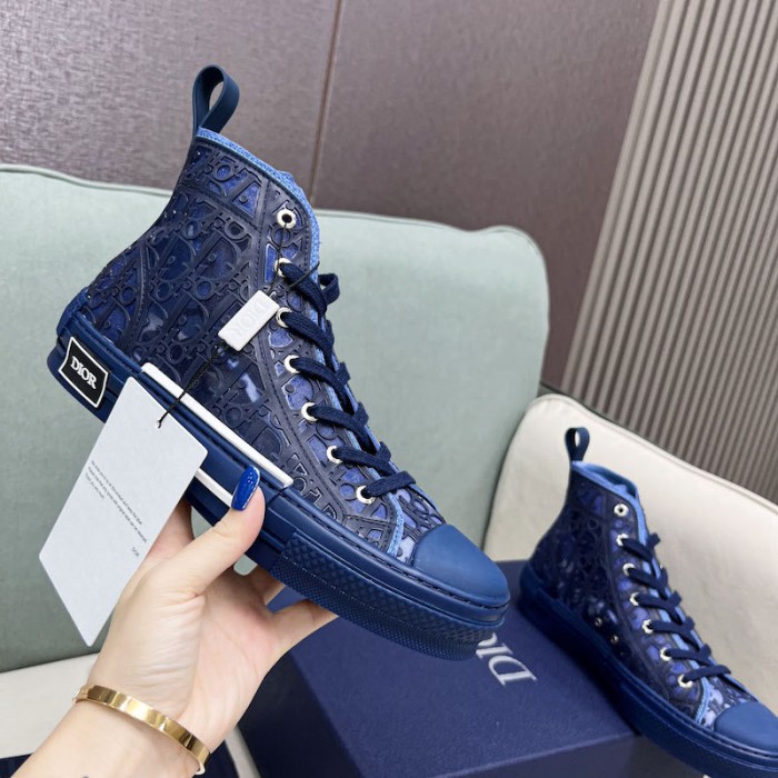 b23 high-top sneaker transparent canvas with blue raised D*or oblique motif