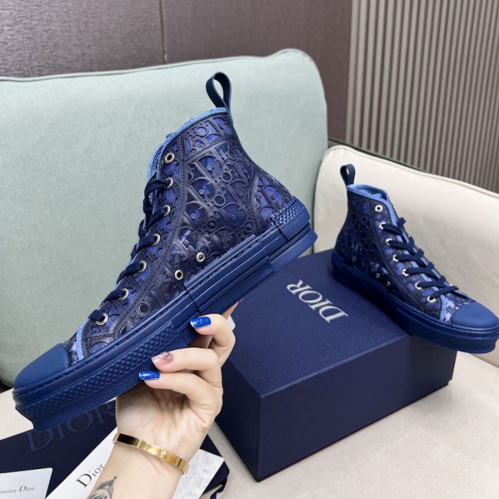 b23 high-top sneaker transparent canvas with blue raised D*or oblique motif