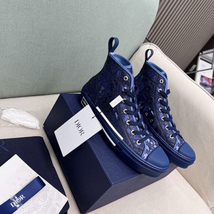 b23 high-top sneaker transparent canvas with blue raised D*or oblique motif