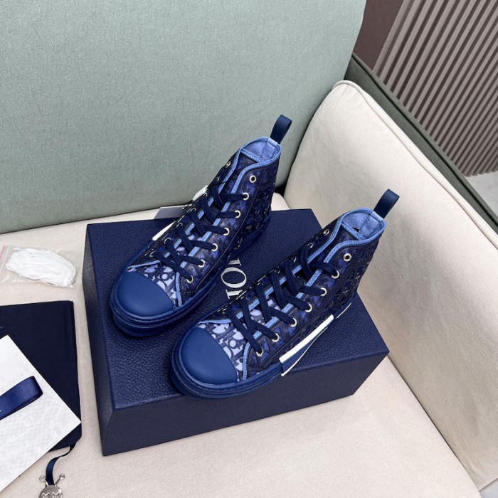 b23 high-top sneaker transparent canvas with blue raised D*or oblique motif