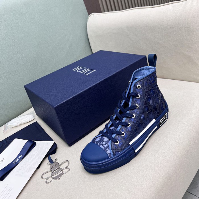 b23 high-top sneaker transparent canvas with blue raised D*or oblique motif