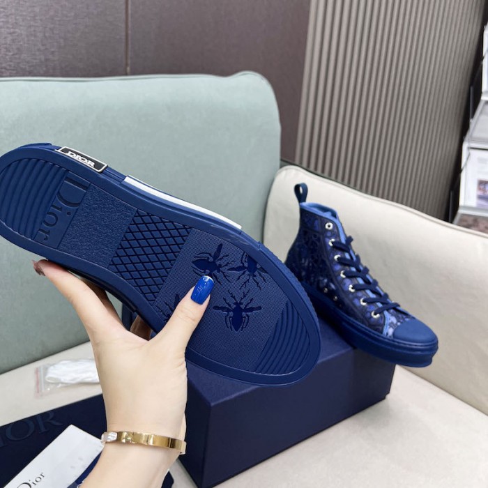 b23 high-top sneaker transparent canvas with blue raised D*or oblique motif