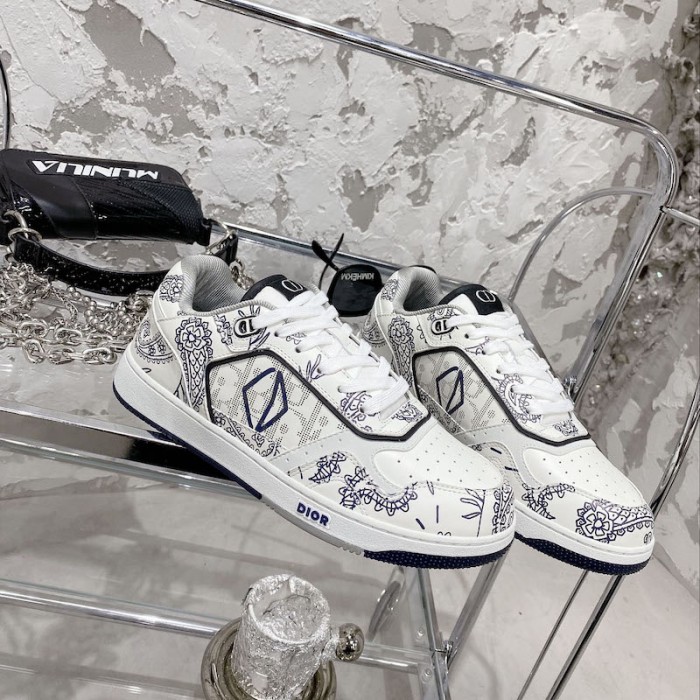 D*or b27 low top sneaker navy and white smooth calfskin
