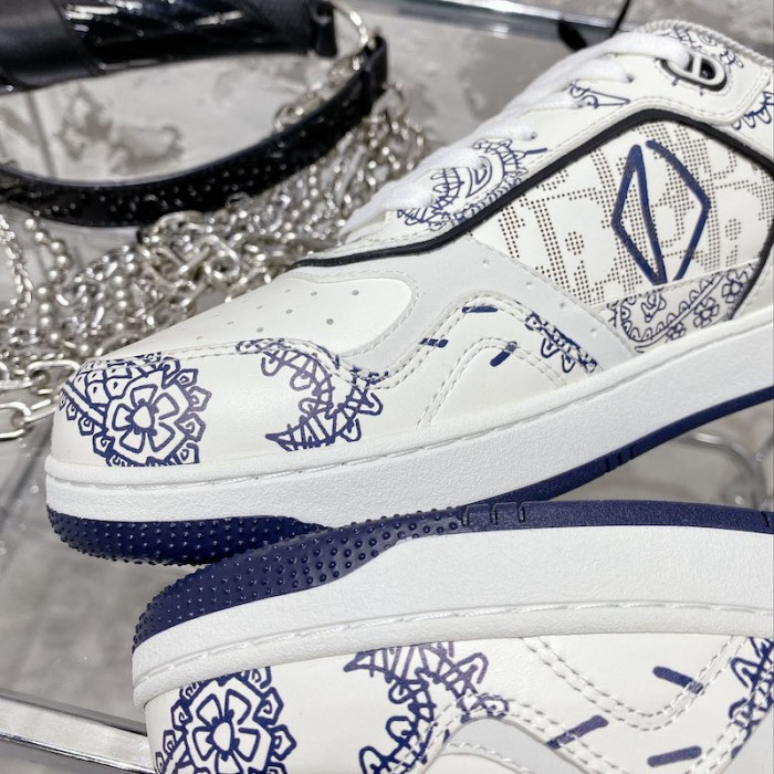 D*or b27 low top sneaker navy and white smooth calfskin