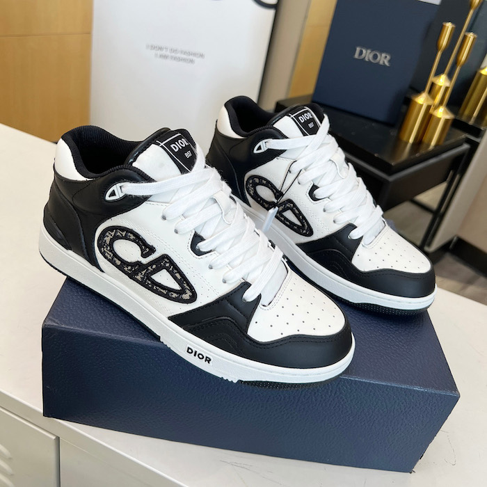 D*or b57 mid-top sneaker black and white smooth calfskin