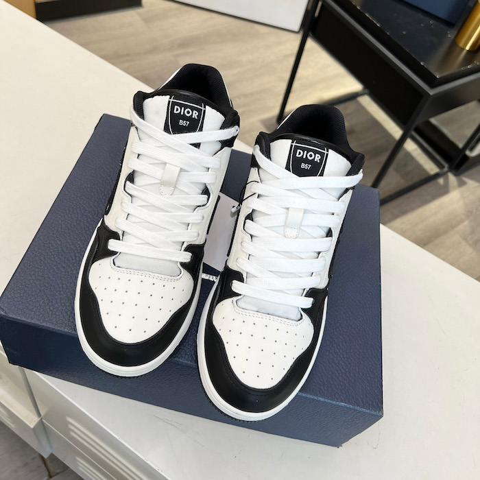 D*or b57 mid-top sneaker black and white smooth calfskin