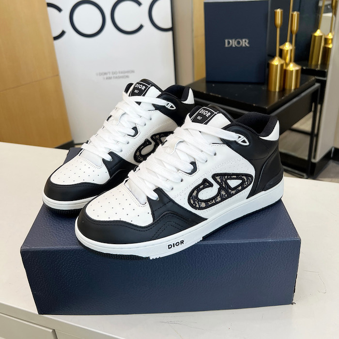D*or b57 mid-top sneaker black and white smooth calfskin