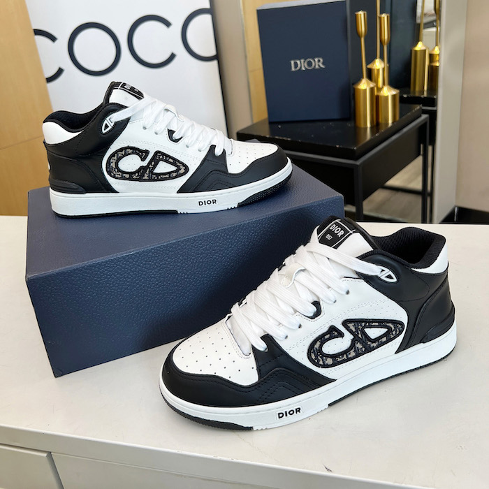 D*or b57 mid-top sneaker black and white smooth calfskin
