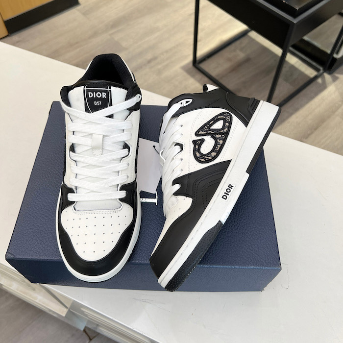 D*or b57 mid-top sneaker black and white smooth calfskin