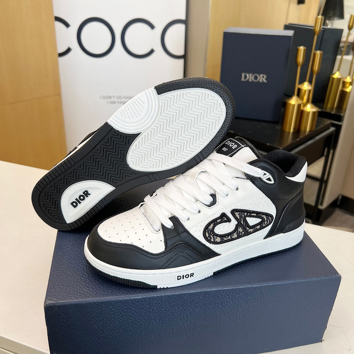 D*or b57 mid-top sneaker black and white smooth calfskin