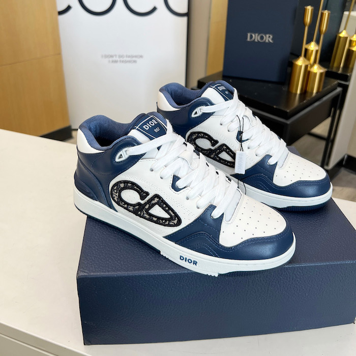 D*or b57 mid-top sneaker navy blue and white smooth calfskin