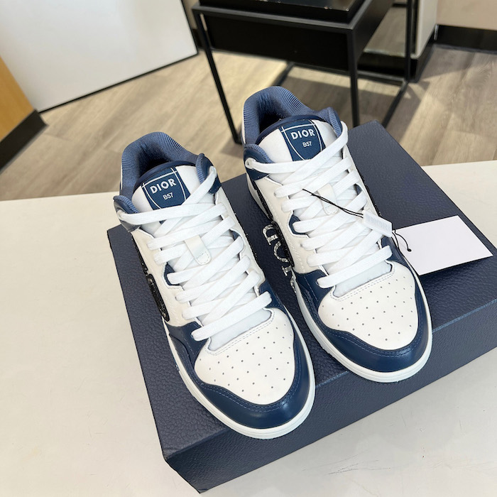 D*or b57 mid-top sneaker navy blue and white smooth calfskin