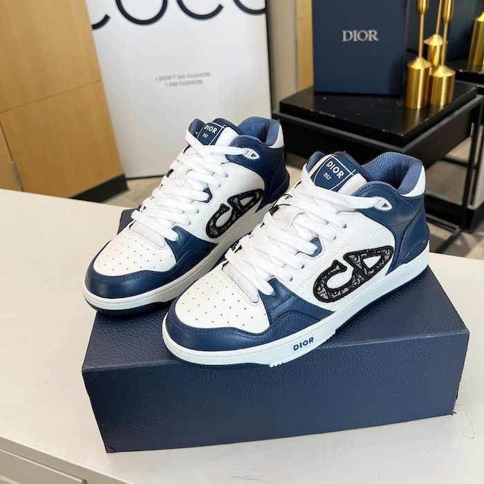 D*or b57 mid-top sneaker navy blue and white smooth calfskin