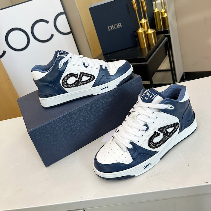 D*or b57 mid-top sneaker navy blue and white smooth calfskin