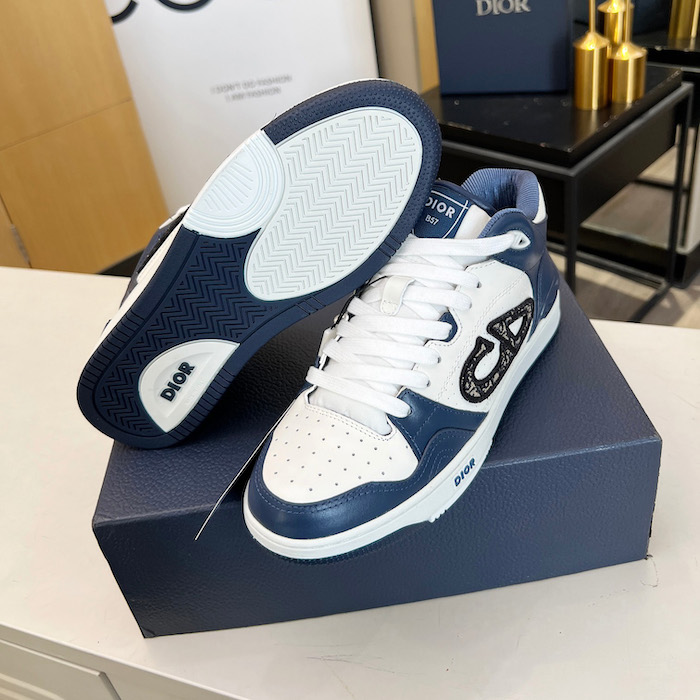 D*or b57 mid-top sneaker navy blue and white smooth calfskin